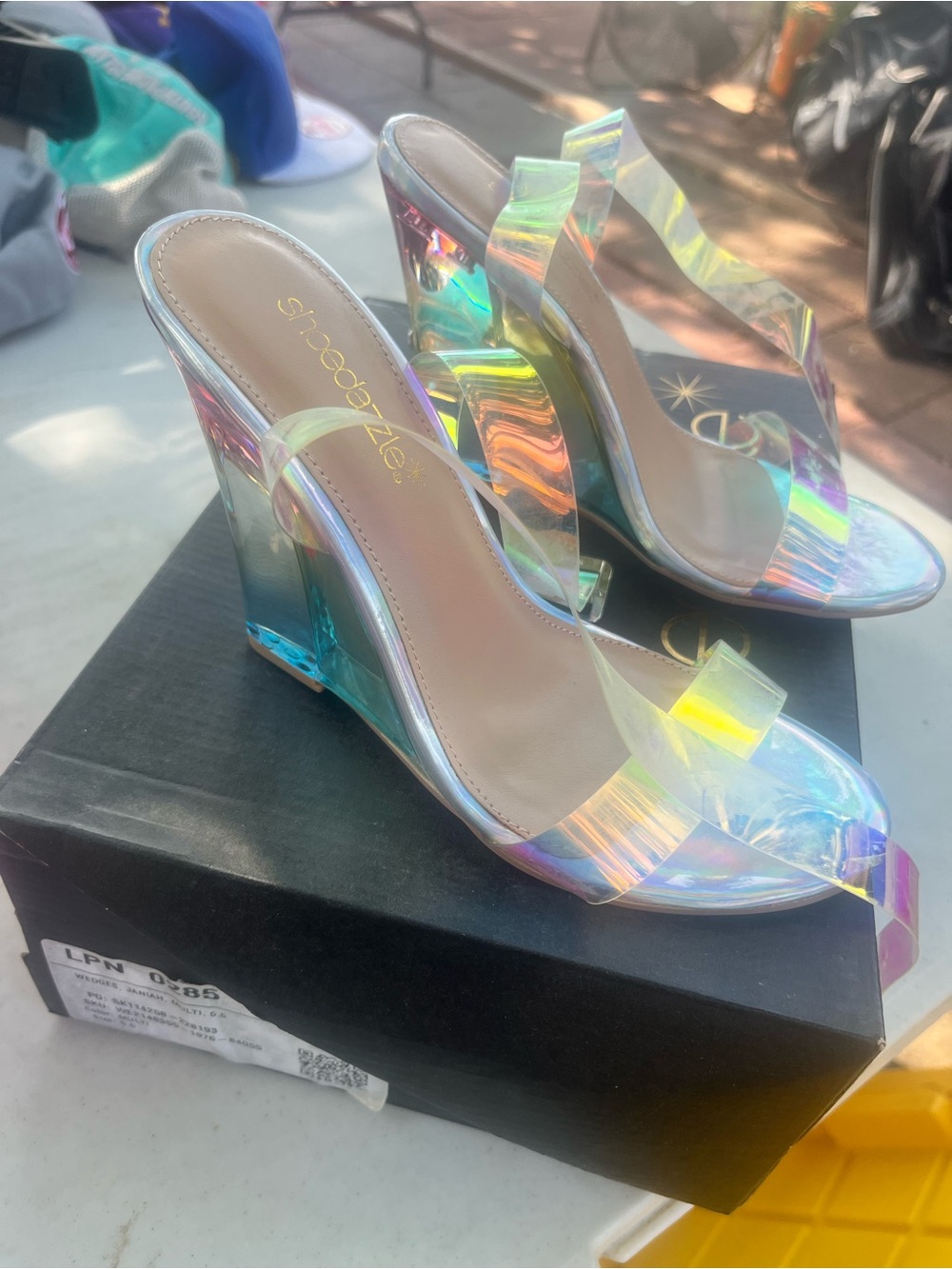 Shoe dazzle Iridescent Wedge Sandals - Clear Holographic